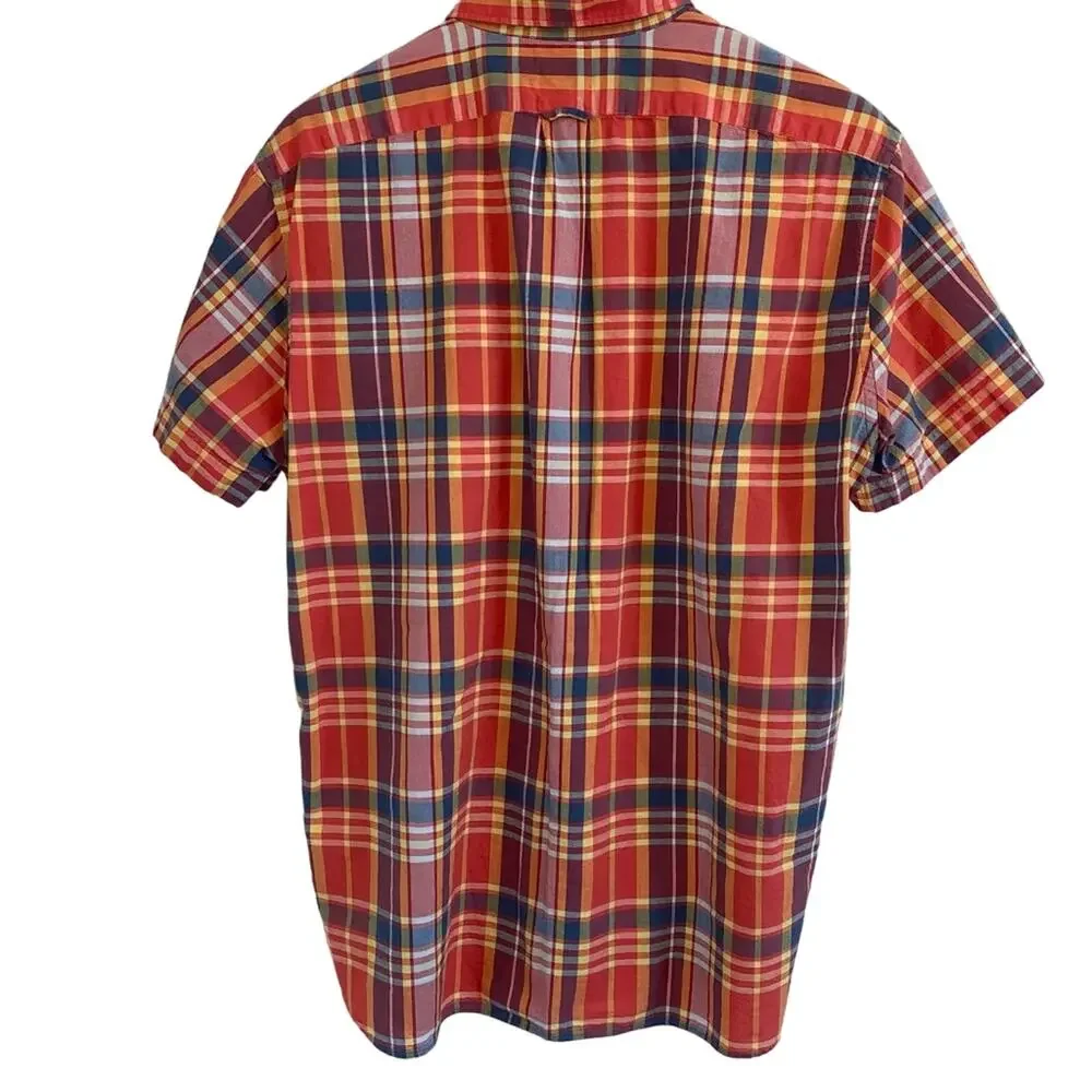 J. Crew Red Multicolor Plaid Short Sleeve Button Down Shirt